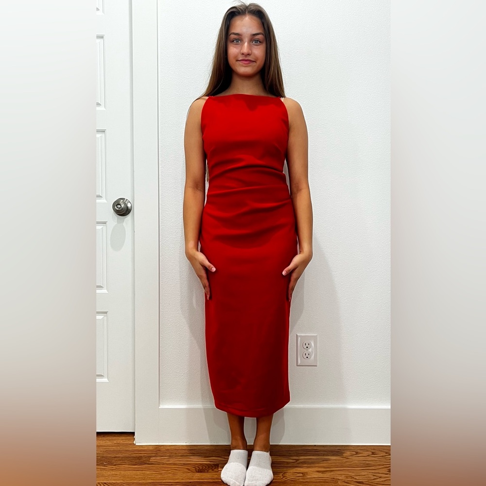 Red Straight-Neck OPT Dress